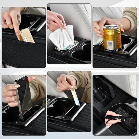 Car Armrest Box Mat - Multi-Functional Black Leather Center Console Cover Waterproof Height Enhancement Cushion with Storage Box Cup Tissue Phone Holder Card Pocket for Car Interior Accessory in Kuwait