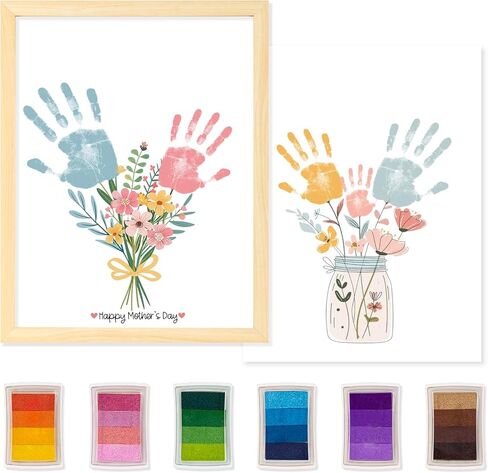 CLUSIVC DIY Birthday Gifts for Grandma and Mom Flower Bouquet Handprint Craft Kitv from Kids, Unique Gifts for Grandma Mom Mimi Nana(12" x 16", 2 Art Papers, Wood Frame in Saudi Arabia