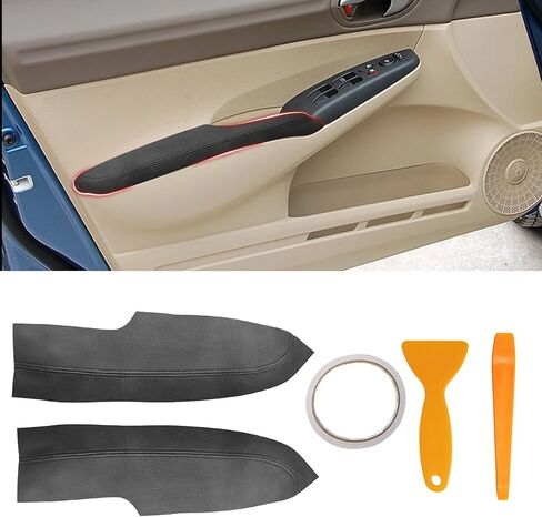 Compatible with Front Door Panels Armrest Cover for Honda Civic 2006-2011 Leather Left & Right Front Door Armrest Trim with Installation Tool 2PCS Black (Leather Only) in Kuwait