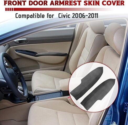 Compatible with Front Door Panels Armrest Cover for Honda Civic 2006-2011 Leather Left & Right Front Door Armrest Trim with Installation Tool 2PCS Black (Leather Only) in Kuwait