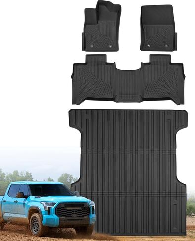 بطانة أرضية للشاحنة بطول 5.5 قدم لسيارة Toyota Tundra Crew Max Cab 2022 2023 2024 2025 2026: TPE مجموعة كاملة من السجاد سطح غير قابل للانزلاق سهل التركيب وملحقات السيارات شديدة التحمل (ليست للكابينة المزدوجة) in Kuwait