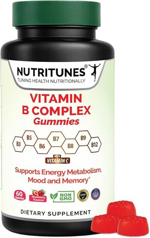 Vitamin B Complex Gummies (90 Count) - Vitamin Supplement for Energy Metabolism & Brain Health Support - Non-GMO & Allergen-Free - Strawberry Flavor - 90 Day Supply in Saudi Arabia