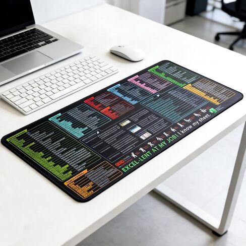 Shortcut Keys Mouse Pad for Excel- Sheet Gaming Mousepad | Office Spreadsheet Keyboard Mat | Non-Slip Stitched Edge, 23.6" x 11.8", English in Saudi Arabia
