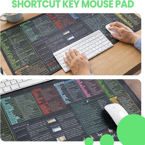 Shortcut Keys Mouse Pad for Excel- Sheet Gaming Mousepad | Office Spreadsheet Keyboard Mat | Non-Slip Stitched Edge, 23.6" x 11.8", English in Saudi Arabia