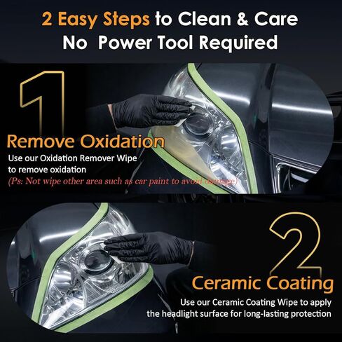 Headlight Restoration Kit, 2-Step Headlight Cleaner & Protective Coating Wipes, Removes Oxidation & Restores Clarity, Long-Lasting UV Protection, Headlight Polish No Power Tools Required (1 Set) in Kuwait