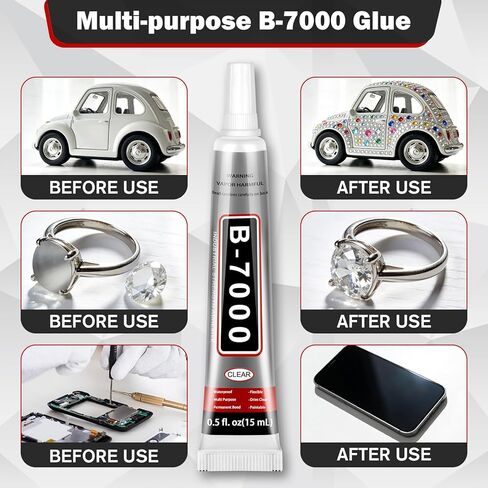 غراء حرفي B-7000 لصناعة المجوهرات - 15 مل/0.5 أونصة (16 عبوة) - متعدد الوظائف B-7000 غراء فائق اللصق سائل فيوجن غراء للحرف اليدوية بأحجار الراين، وأحذية الملابس، والنسيج، وصناعة المجوهرات، والهواتف المحمولة in Kuwait