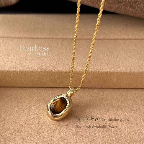 Bohemian Tiger's Eye Layered Necklace - Women's Healing Crystal Jewelry with 14K Gold-Tone Chain, Vintage Light Luxury Gift for Her in Kuwait