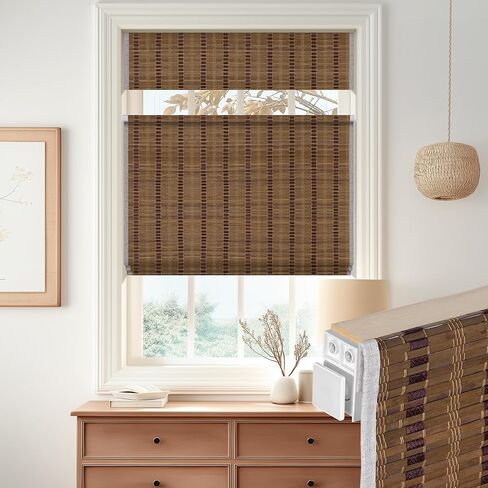 Top Down Bottom Up No Drill Cordless Bamboo Roman Shades, Room Darkening Blinds for Interior Windows, Blackout Window Treatment, Bamboo Blinds for Windows, LM30BM102B,34" W x 36" H in Saudi Arabia