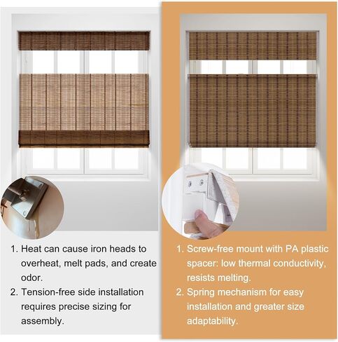 Top Down Bottom Up No Drill Cordless Bamboo Roman Shades, Room Darkening Blinds for Interior Windows, Blackout Window Treatment, Bamboo Blinds for Windows, LM30BM102B,34" W x 36" H in Saudi Arabia