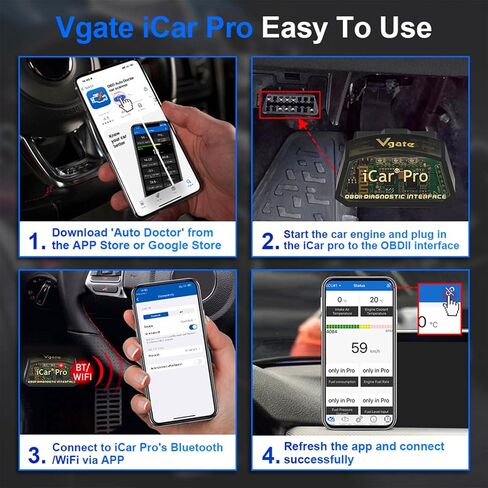 Vgate iCar Pro Bluetooth 4.0 OBD2 Code Reader OBDII Fault Diagnostic Tool Compatible Car Adapter Check Engine Light for iOS, iPhone, Android and Windows in Kuwait