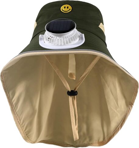 قبعة مروحة بالطاقة الشمسية للأطفال، قبعة دلو ذات وجه مبتسم مع غطاء للرقبة، قبعة شمسية بحافة واسعة للأولاد والبنات in Kuwait