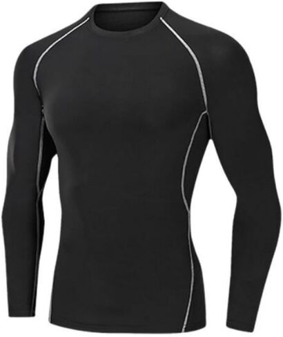 Men's Sports Shirts Running Quick Drying Clothes High Stretch Workout Top for Basketball Training Fitness(Black-E) in Saudi Arabia