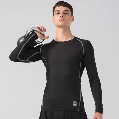 Men's Sports Shirts Running Quick Drying Clothes High Stretch Workout Top for Basketball Training Fitness(Black-E) in Saudi Arabia