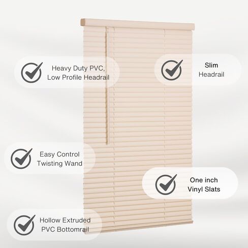 LOTUS & WINDOWARE Cordless 1" Vinyl Blind, 27" x 96", Alabaster,Smooth, Room Darkening, Horizontal Blinds for Living Room, Bedroom, Interior Door Windows in Kuwait