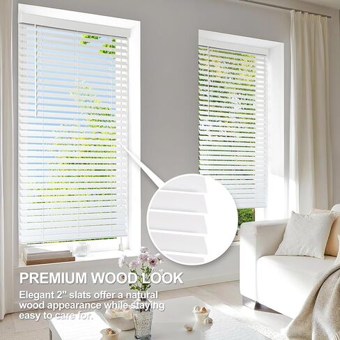 Faux Wood Blinds for Indoor Windows, 72" Width x 84" Height Cordless Window Blinds with Valance for Home, No-Hole Privacy Slats,2" White Blinds for Kitchen, Bathroom & Living Room in Saudi Arabia