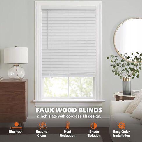 Faux Wood Blinds for Indoor Windows, 72" Width x 84" Height Cordless Window Blinds with Valance for Home, No-Hole Privacy Slats,2" White Blinds for Kitchen, Bathroom & Living Room in Saudi Arabia
