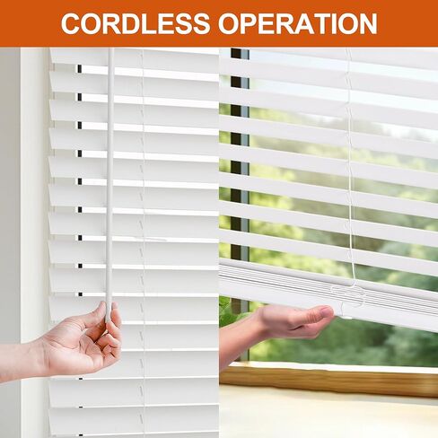 Faux Wood Blinds for Indoor Windows, 72" Width x 84" Height Cordless Window Blinds with Valance for Home, No-Hole Privacy Slats,2" White Blinds for Kitchen, Bathroom & Living Room in Saudi Arabia