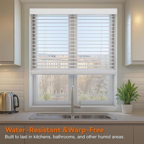 Faux Wood Blinds for Indoor Windows, 72" Width x 84" Height Cordless Window Blinds with Valance for Home, No-Hole Privacy Slats,2" White Blinds for Kitchen, Bathroom & Living Room in Saudi Arabia