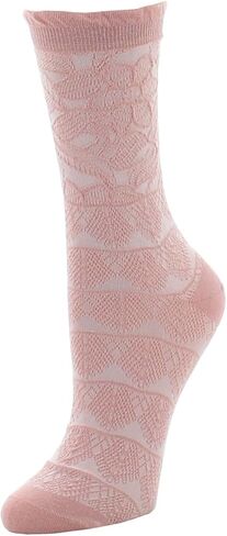 Natori Lace Trellis Cotton Blend Crew Socks Blush Pink One Size in Saudi Arabia