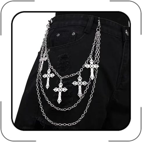 Punk Pants Chain Hip Hop Butterfly Cross Sword Star Rivet Charm Layered Jeans Chains Wallet Chain Vintage Rock Chains for Women Men Halloween Jewelry Clothing Accessories in Kuwait