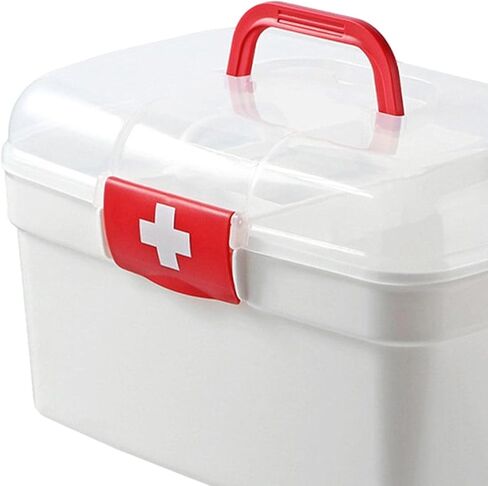First Aid Empty Box Storage Box Portable Multipurpose First Aid Case Container Bin Large Capacity Dustproof 2 Layer for Cosmetic Camping Car in Kuwait