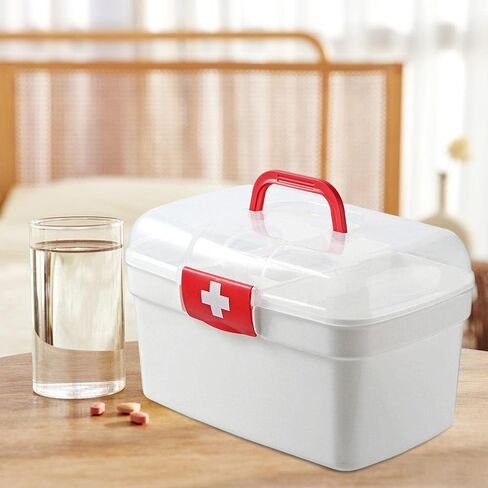 First Aid Empty Box Storage Box Portable Multipurpose First Aid Case Container Bin Large Capacity Dustproof 2 Layer for Cosmetic Camping Car in Kuwait