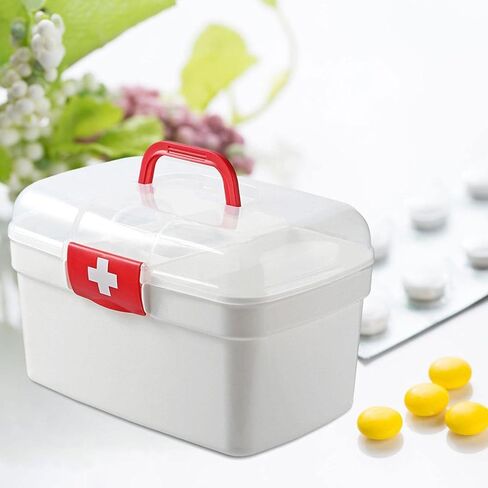 First Aid Empty Box Storage Box Portable Multipurpose First Aid Case Container Bin Large Capacity Dustproof 2 Layer for Cosmetic Camping Car in Kuwait