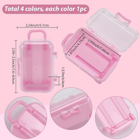4Pcs 4 Colors Mini Suitcase Candy Box Small Eyelash Storage Box Tiny Colorful Plastic Empty Luggage Trolley Bag Gift Organizer Holder Case for Eyelashes Candy Makeup False Lash Travel Tool in Saudi Arabia