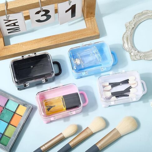4Pcs 4 Colors Mini Suitcase Candy Box Small Eyelash Storage Box Tiny Colorful Plastic Empty Luggage Trolley Bag Gift Organizer Holder Case for Eyelashes Candy Makeup False Lash Travel Tool in Saudi Arabia