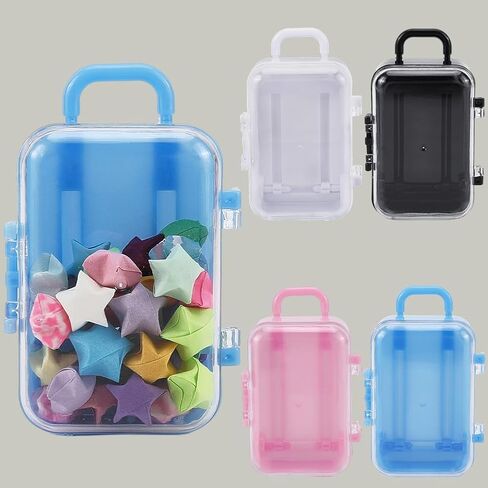 4Pcs 4 Colors Mini Suitcase Candy Box Small Eyelash Storage Box Tiny Colorful Plastic Empty Luggage Trolley Bag Gift Organizer Holder Case for Eyelashes Candy Makeup False Lash Travel Tool in Saudi Arabia