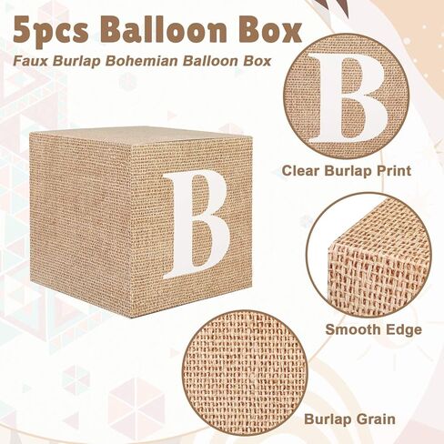 5 Pcs Burlap Print Boho Bridal Shower Decoration Boxes with Letters Decor Rustic Farmhouse Style Boho Balloon Box with Burlap Grain for Bridal Shower Wedding Engagement Party Supplies Decor in Saudi Arabia