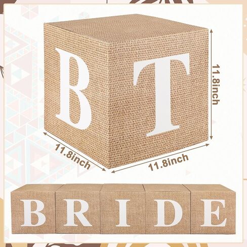 5 Pcs Burlap Print Boho Bridal Shower Decoration Boxes with Letters Decor Rustic Farmhouse Style Boho Balloon Box with Burlap Grain for Bridal Shower Wedding Engagement Party Supplies Decor in Saudi Arabia