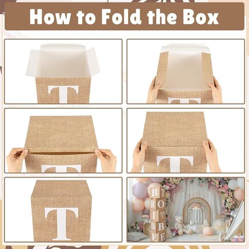 5 Pcs Burlap Print Boho Bridal Shower Decoration Boxes with Letters Decor Rustic Farmhouse Style Boho Balloon Box with Burlap Grain for Bridal Shower Wedding Engagement Party Supplies Decor in Saudi Arabia