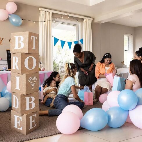 5 Pcs Burlap Print Boho Bridal Shower Decoration Boxes with Letters Decor Rustic Farmhouse Style Boho Balloon Box with Burlap Grain for Bridal Shower Wedding Engagement Party Supplies Decor in Saudi Arabia