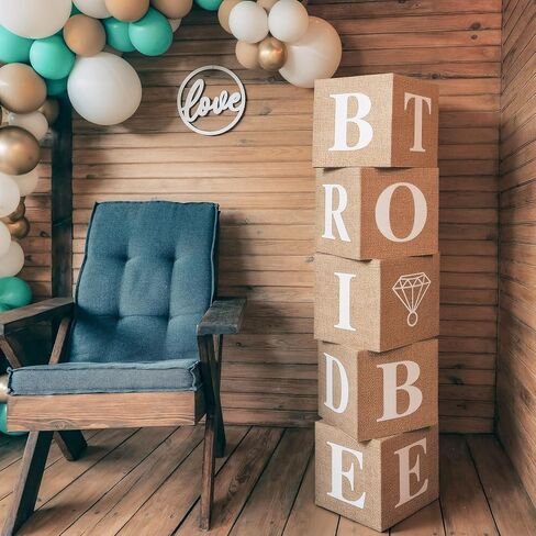 5 Pcs Burlap Print Boho Bridal Shower Decoration Boxes with Letters Decor Rustic Farmhouse Style Boho Balloon Box with Burlap Grain for Bridal Shower Wedding Engagement Party Supplies Decor in Saudi Arabia