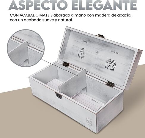 DOVE DESIGNS Spanish Prayer Box (Caja de Oración) – Whitewash Acacia Wood & Metal, Engraved “Entrégaselo a Dios", Includes Prayer & Praise Cards, Christian Gift for Women & Men in Saudi Arabia