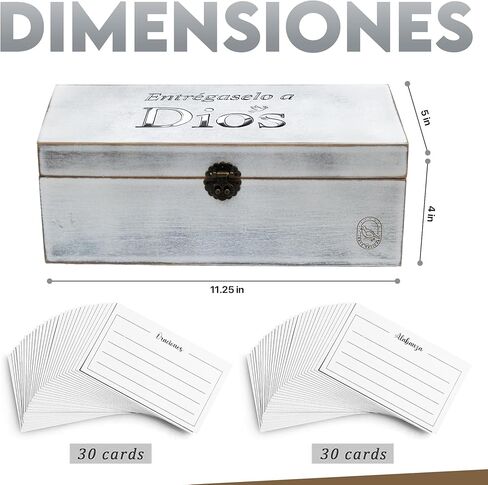 DOVE DESIGNS Spanish Prayer Box (Caja de Oración) – Whitewash Acacia Wood & Metal, Engraved “Entrégaselo a Dios", Includes Prayer & Praise Cards, Christian Gift for Women & Men in Saudi Arabia