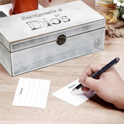 DOVE DESIGNS Spanish Prayer Box (Caja de Oración) – Whitewash Acacia Wood & Metal, Engraved “Entrégaselo a Dios", Includes Prayer & Praise Cards, Christian Gift for Women & Men in Saudi Arabia