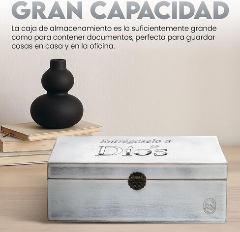 DOVE DESIGNS Spanish Prayer Box (Caja de Oración) – Whitewash Acacia Wood & Metal, Engraved “Entrégaselo a Dios", Includes Prayer & Praise Cards, Christian Gift for Women & Men in Saudi Arabia