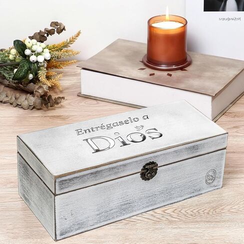 DOVE DESIGNS Spanish Prayer Box (Caja de Oración) – Whitewash Acacia Wood & Metal, Engraved “Entrégaselo a Dios", Includes Prayer & Praise Cards, Christian Gift for Women & Men in Saudi Arabia