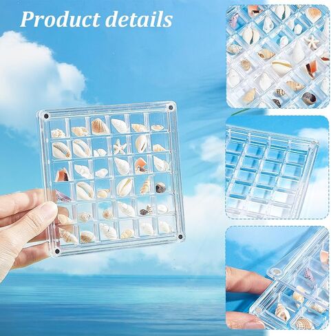 AHANDMAKER 4Pcs Clear Acrylic Seashell Display Box 7.05x4.33in 4.65x4.61in Grid Bead Organizer Seashell Shadow Box for Home Decor Small Craft Storage Beach Holiday Christmas Decoration in Saudi Arabia