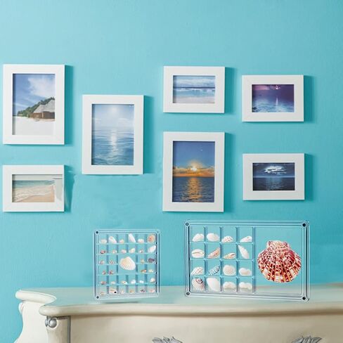 AHANDMAKER 4Pcs Clear Acrylic Seashell Display Box 7.05x4.33in 4.65x4.61in Grid Bead Organizer Seashell Shadow Box for Home Decor Small Craft Storage Beach Holiday Christmas Decoration in Saudi Arabia
