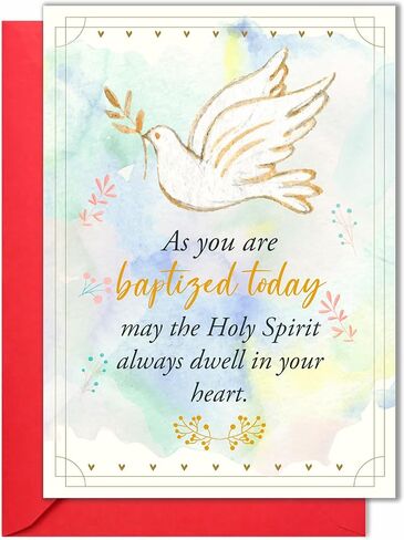 Baptism Card – Religious Greeting Card – Christian Watercolor Design – 5x7 Inch Folded Card with Envelope & Sticker – Congratulations for Baby on Baptism Day in Kuwait