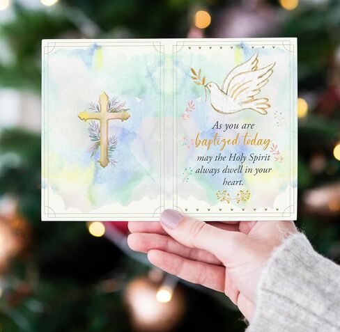 Baptism Card – Religious Greeting Card – Christian Watercolor Design – 5x7 Inch Folded Card with Envelope & Sticker – Congratulations for Baby on Baptism Day in Kuwait