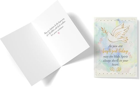 Baptism Card – Religious Greeting Card – Christian Watercolor Design – 5x7 Inch Folded Card with Envelope & Sticker – Congratulations for Baby on Baptism Day in Kuwait