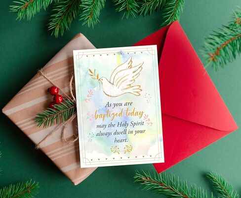 Baptism Card – Religious Greeting Card – Christian Watercolor Design – 5x7 Inch Folded Card with Envelope & Sticker – Congratulations for Baby on Baptism Day in Kuwait
