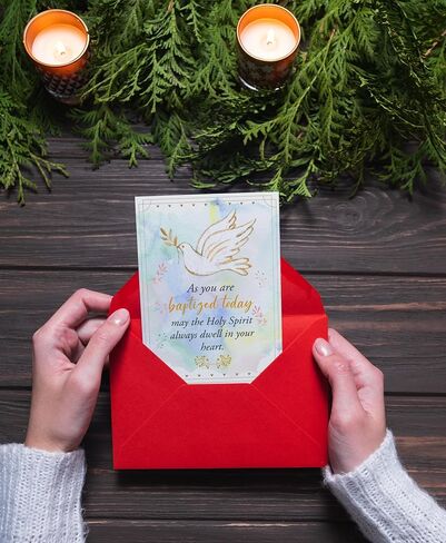 Baptism Card – Religious Greeting Card – Christian Watercolor Design – 5x7 Inch Folded Card with Envelope & Sticker – Congratulations for Baby on Baptism Day in Kuwait