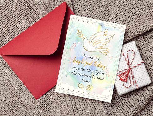 Baptism Card – Religious Greeting Card – Christian Watercolor Design – 5x7 Inch Folded Card with Envelope & Sticker – Congratulations for Baby on Baptism Day in Kuwait