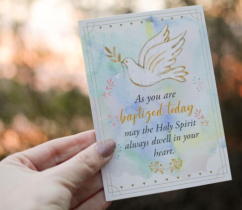 Baptism Card – Religious Greeting Card – Christian Watercolor Design – 5x7 Inch Folded Card with Envelope & Sticker – Congratulations for Baby on Baptism Day in Kuwait