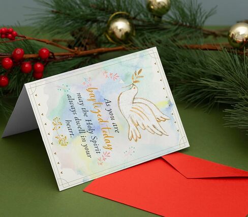 Baptism Card – Religious Greeting Card – Christian Watercolor Design – 5x7 Inch Folded Card with Envelope & Sticker – Congratulations for Baby on Baptism Day in Kuwait